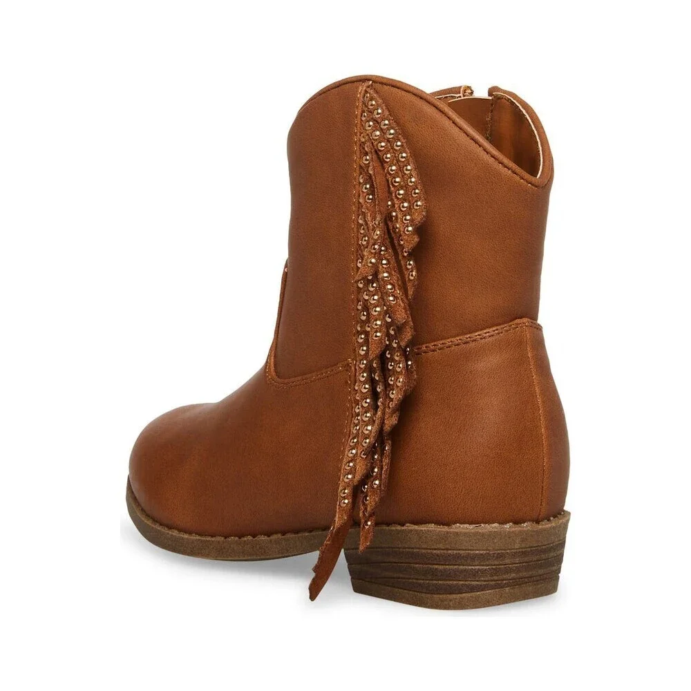 Steve Madden Willaa Western Boots Kids US 10 Brown Leather Fringe Bootie ZPO3455